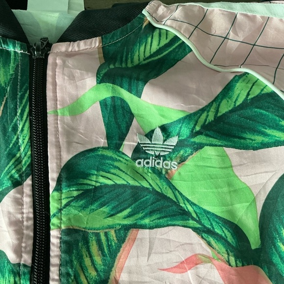 Adidas x Farm Rio Sz S Pink Palm Tropical Leaf Pattern Track Jacket Full Zip - Picture 14 of 15